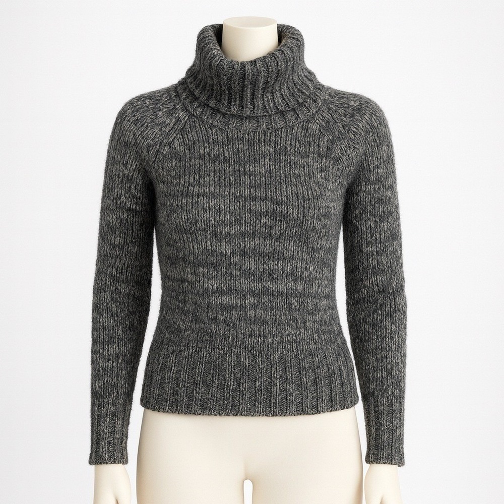 Calypso St Barth Chunky Knit Wool Turtleneck Sweater Sz XS Gray Camel Hair Cozy